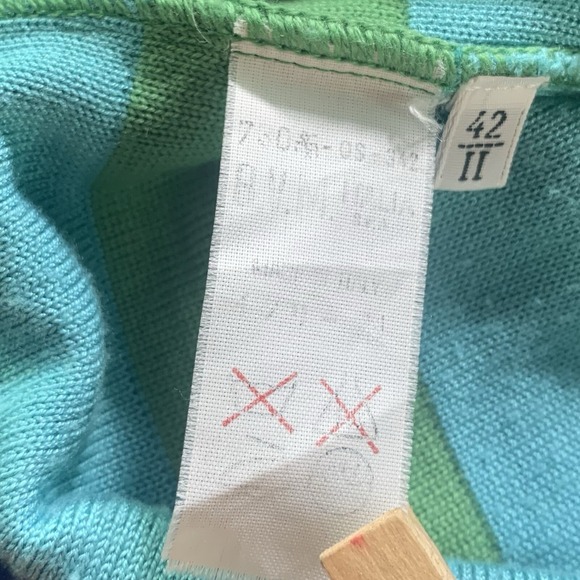 Les Copains Knit Skirt 42-US 6 Green Blue Striped Pencil Wool Blend Made Italy - Picture 8 of 11